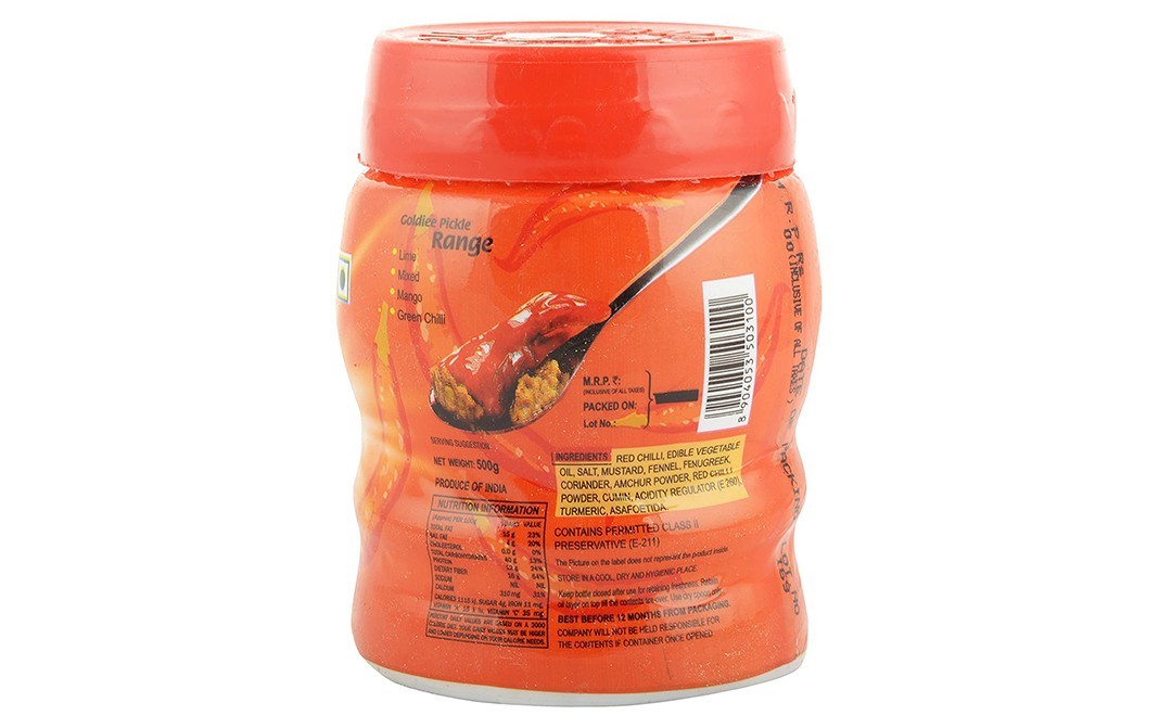 Goldiee Stuffed Red Chilli Pickle    Plastic Jar  500 grams